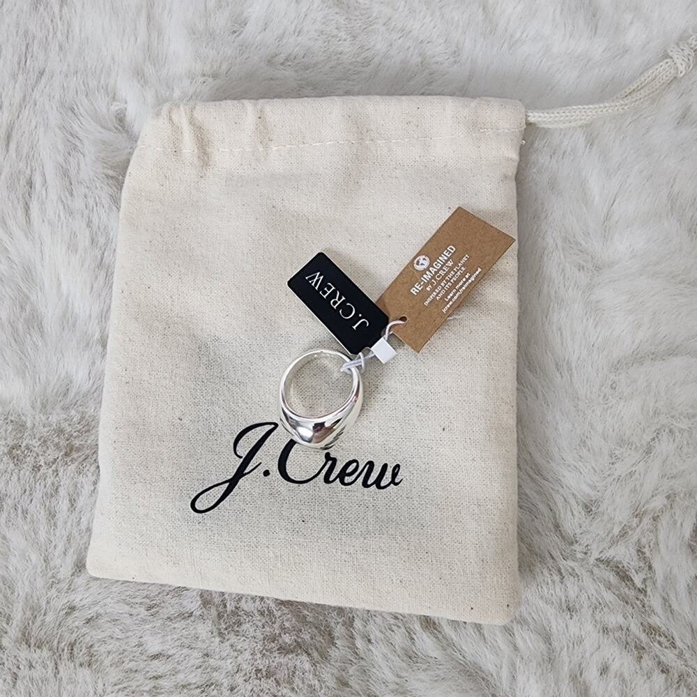 J. Crew Chunky Sculptured Orb Ring Silver Mirror Finish NWT 6 Dust Bag BB495